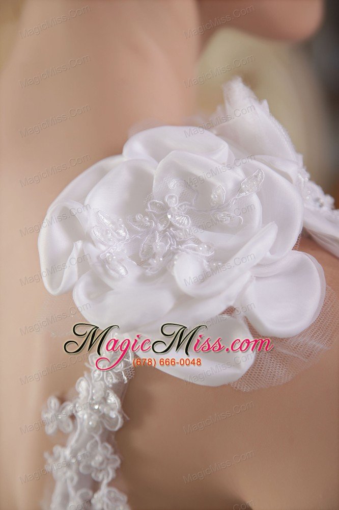 wholesale white a-line one shoulder chapel train satin and organza ruffles and hand made flowers wedding dress