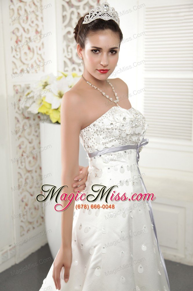 wholesale modern a-line / princess strapless court train satin beading wedding dress