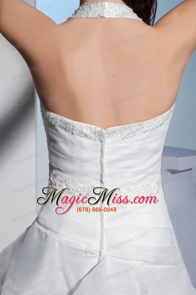 wholesale beading and lace ruffled layers halter a-line court train wedding dress