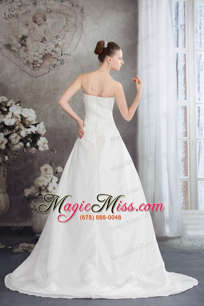 wholesale strapless beading a-line brush train wedding dress