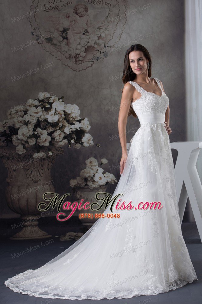 wholesale straps lace brush train a-line wedding dress