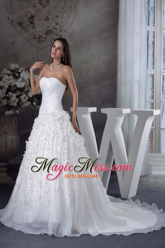 wholesale a-line wedding dress with ruching strapless court train
