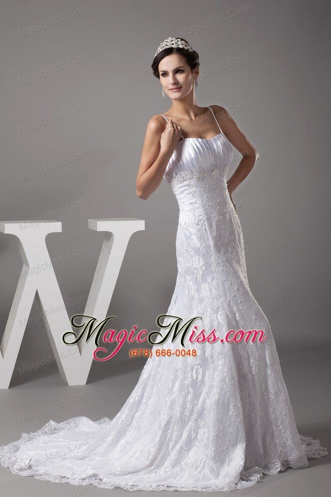 wholesale a-line spaghetti straps lace court train wedding dress