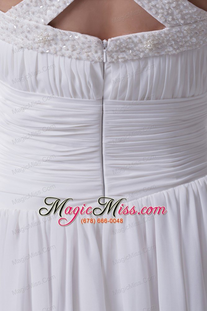 wholesale scoop neck beading princess wedding dress with cross criss back