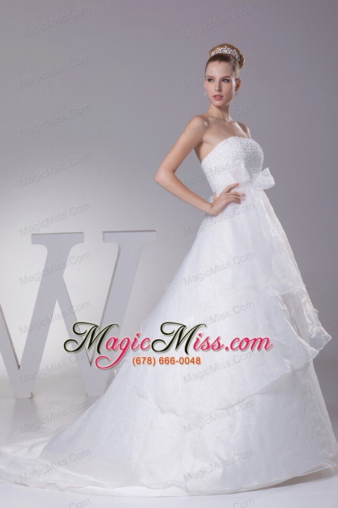 wholesale beading strapless court train a-line wedding dress with zipper-up