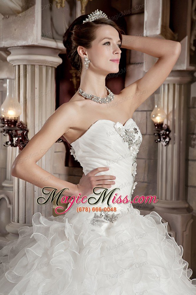 wholesale beautiful ball gown sweetheart court train organza beading and ruffles wedding dress