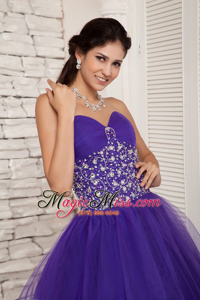 wholesale purple a-line sweetheart floor-length tulle beading prom / evening dress