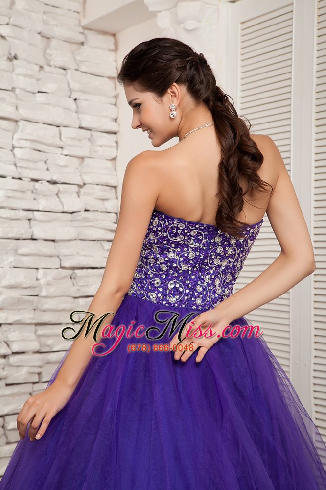 wholesale purple a-line sweetheart floor-length tulle beading prom / evening dress