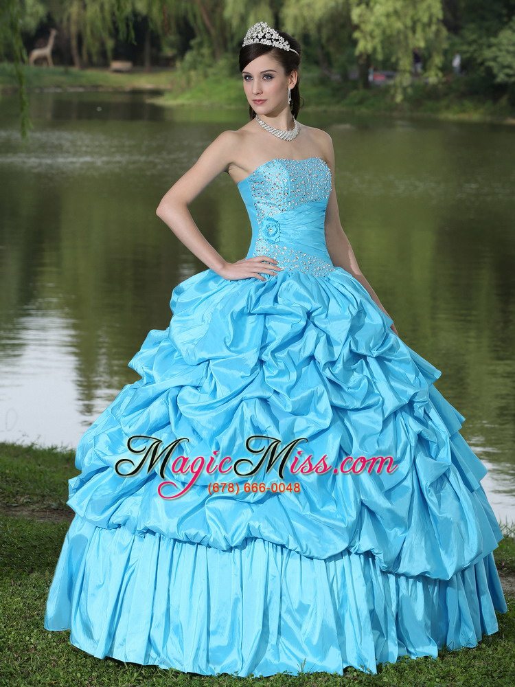 wholesale aqua blue for clearance quinceanera dress with strapless beaded decorate taffeta