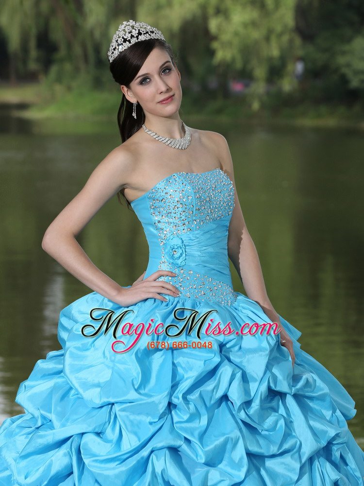 wholesale aqua blue for clearance quinceanera dress with strapless beaded decorate taffeta