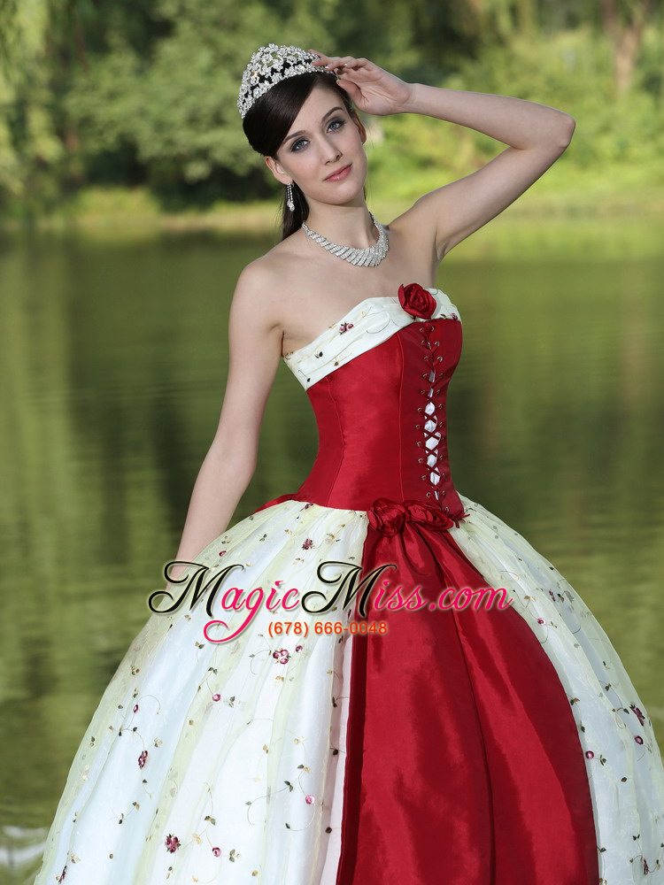 Flower Decorate Strapless Neckline Colorful Quinceanera Dress In New York - US$230.56