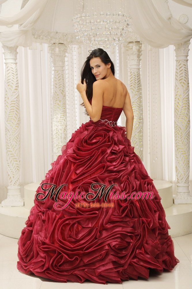 wholesale wine red sweetheart neckline beaded decorate wasit hand made flower a-line 2013 quinceanera dress for formal evening