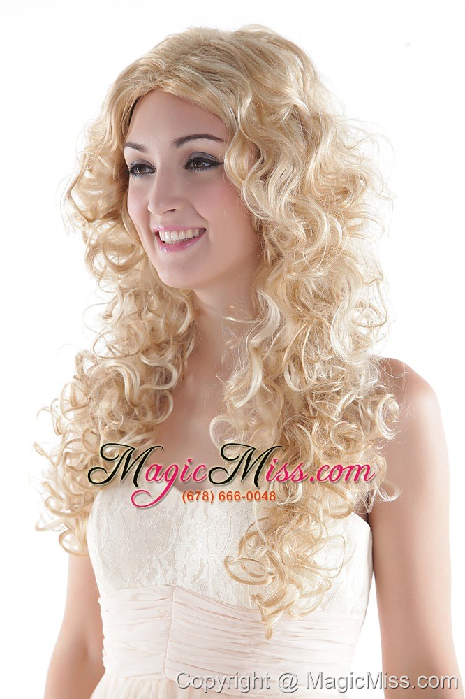 wholesale long high quality synthetic blonde wavy hair wig