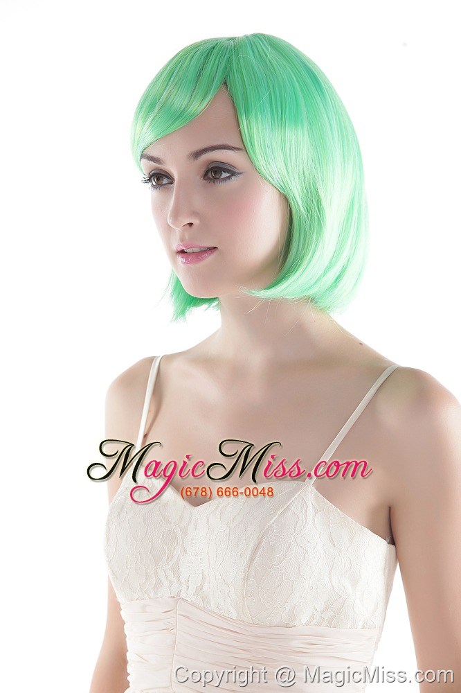 wholesale short high quality synthetic green straight cosplay wig