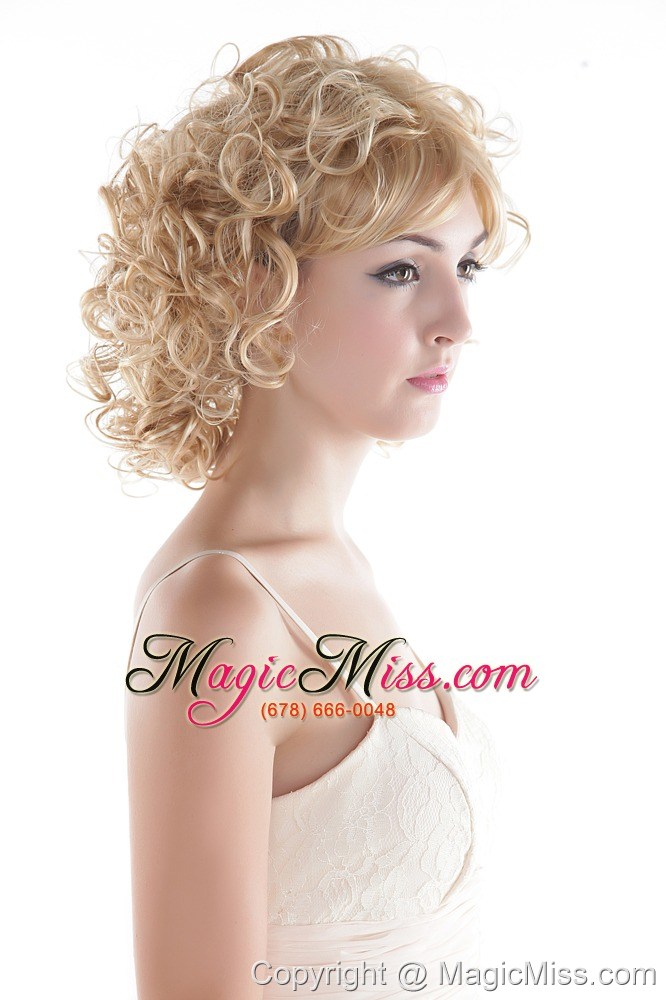 wholesale cute medium curly blonde high quality synthetic hair hair wig