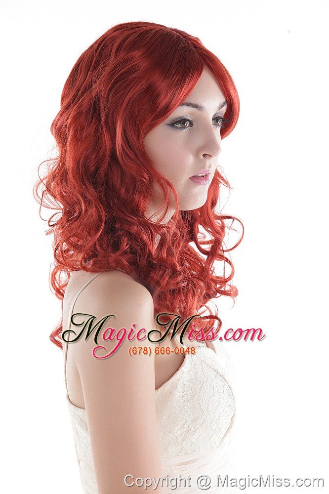wholesale chic red long top grade quality synthetic curly hair wig