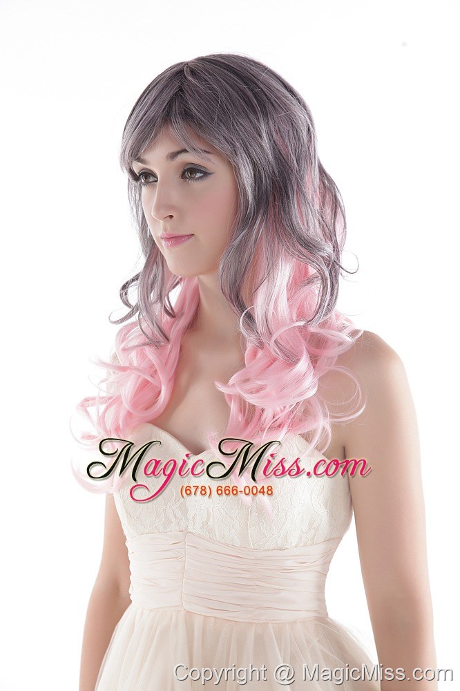 wholesale fairy gray/ pink long high quality synthetic hair wig