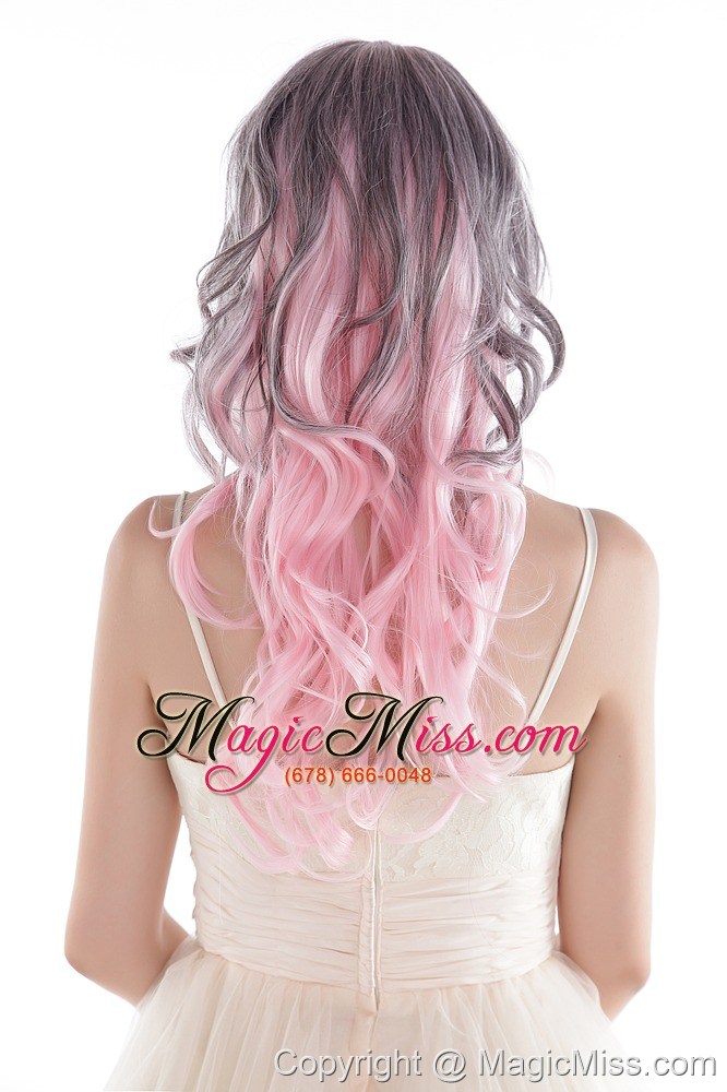 wholesale fairy gray/ pink long high quality synthetic hair wig