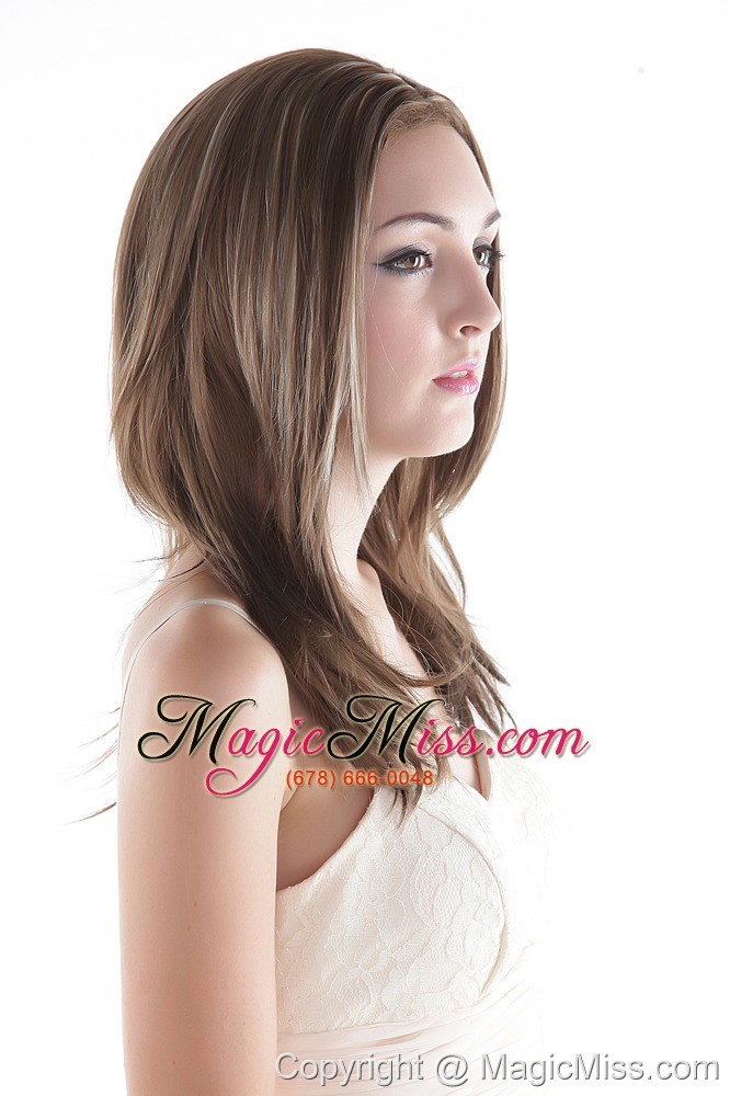 wholesale medium long high quality synthetic flaxen straight hair wig