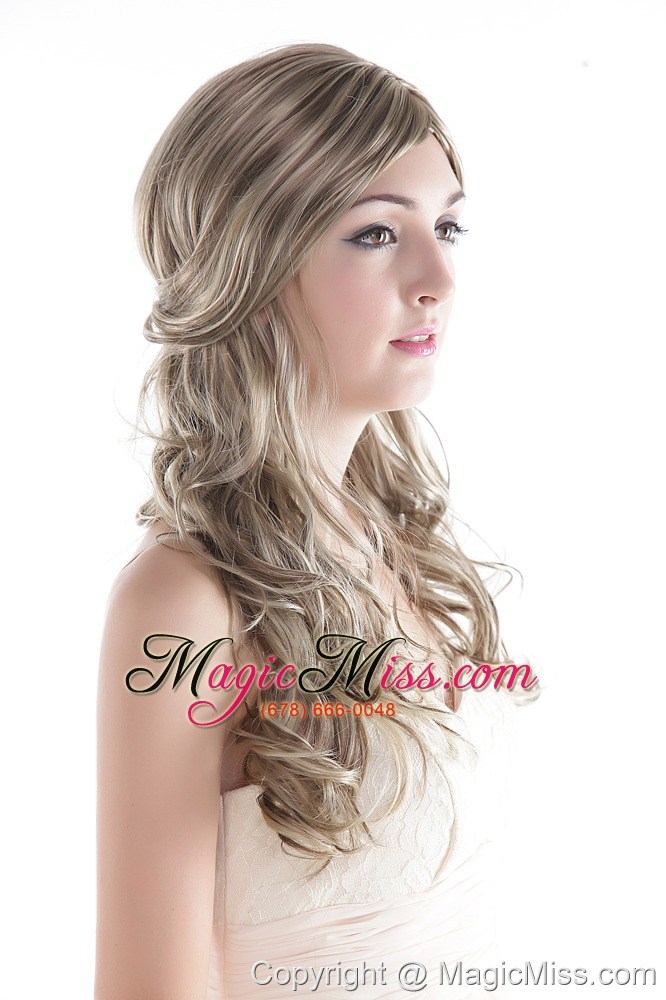 wholesale long high quality synthetic flaxen wavy hair wig