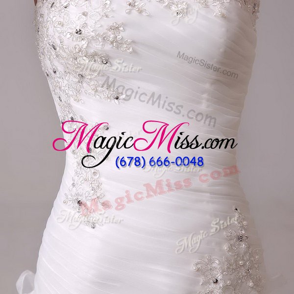 wholesale strapless sleeveless court train lace up wedding dresses white organza