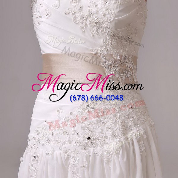 wholesale custom made white sweetheart neckline beading and belt wedding gown sleeveless lace up