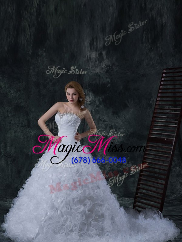 wholesale gorgeous with train white wedding dresses strapless sleeveless court train lace up