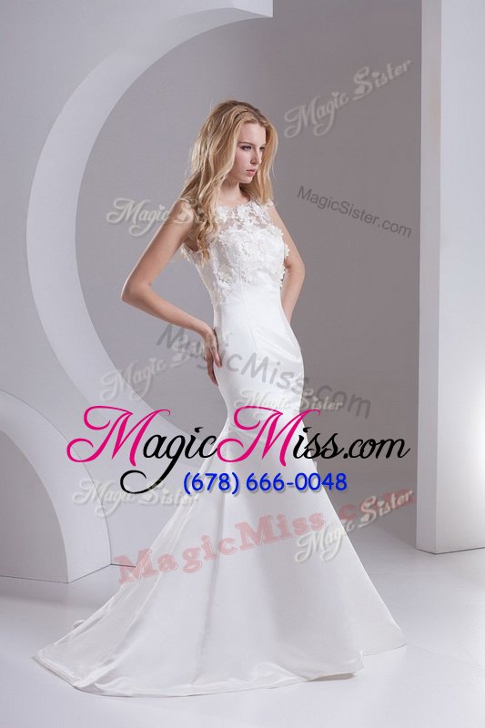 wholesale colorful white taffeta zipper scoop sleeveless bridal gown sweep train lace