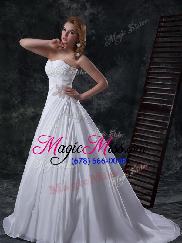 wholesale decent white wedding gowns wedding party and for with ruching sweetheart sleeveless brush train lace up