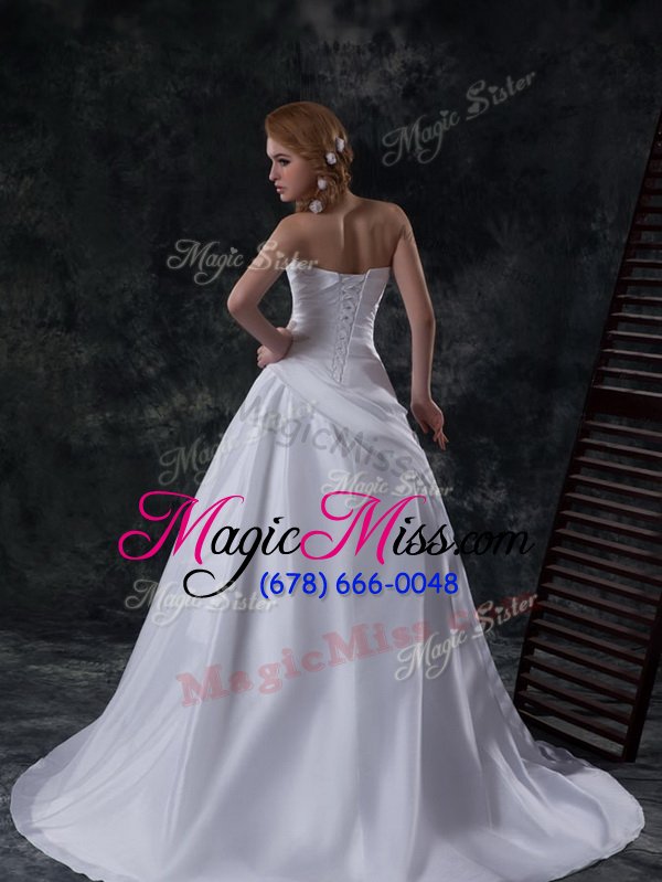 wholesale decent white wedding gowns wedding party and for with ruching sweetheart sleeveless brush train lace up