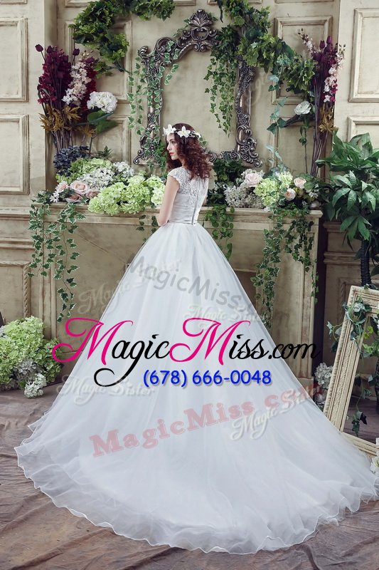 wholesale cheap white wedding dress wedding party and for with beading and lace scalloped sleeveless court train zipper