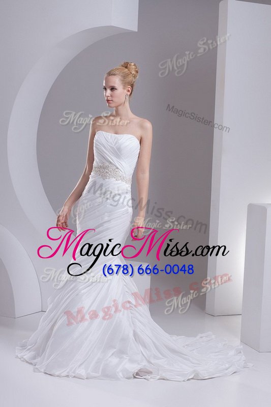 wholesale elegant mermaid sleeveless white bridal gown brush train lace up