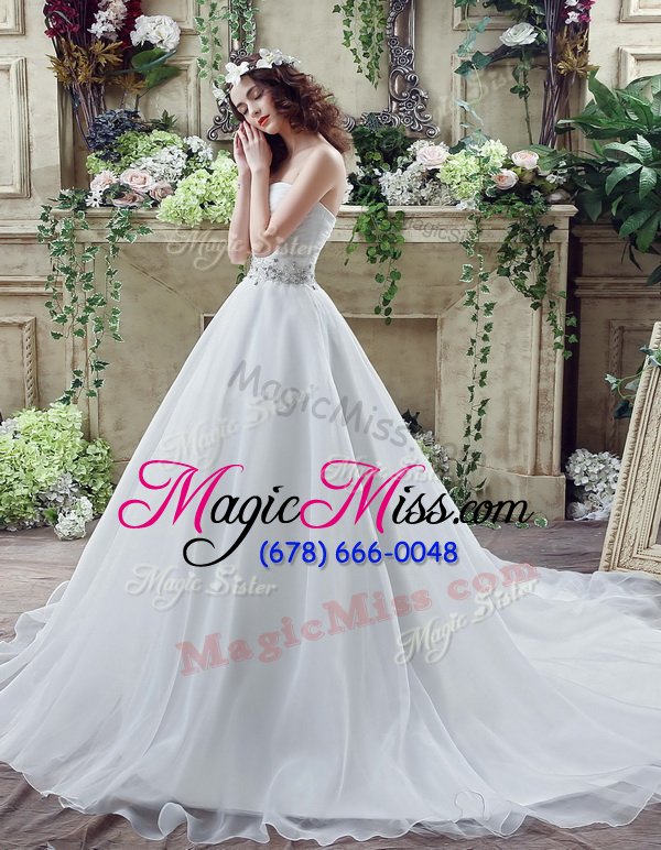 wholesale vintage white lace up wedding dress beading sleeveless court train