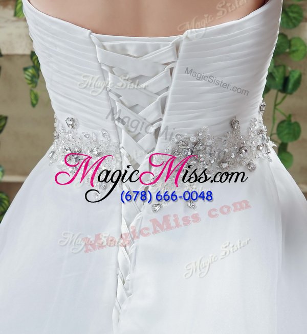 wholesale vintage white lace up wedding dress beading sleeveless court train