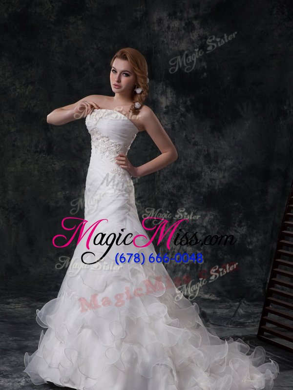 wholesale charming white bridal gown strapless sleeveless brush train lace up