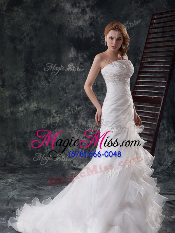 wholesale charming white bridal gown strapless sleeveless brush train lace up