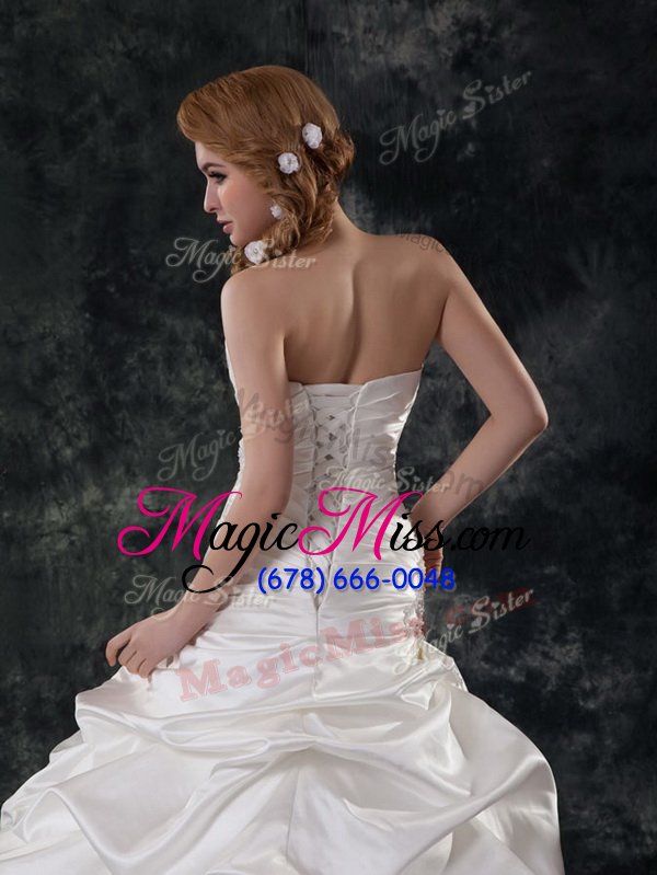 wholesale sexy mermaid sleeveless taffeta brush train lace up wedding gowns in white for with beading and ruching and pick ups