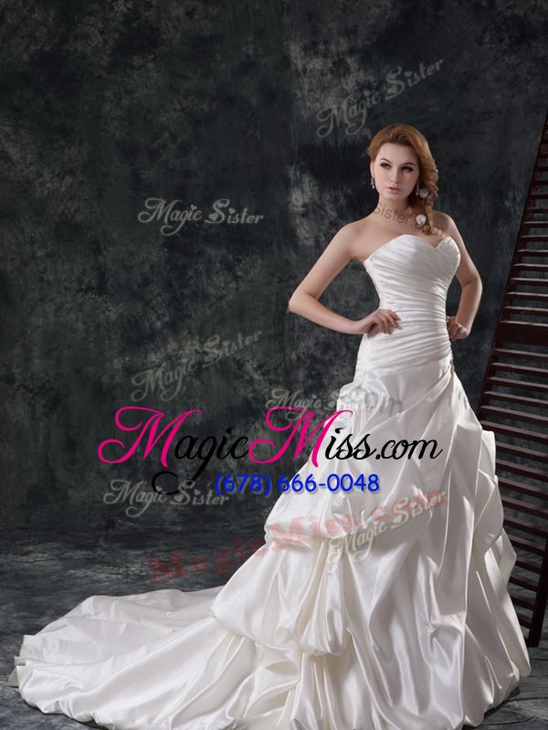 wholesale fabulous lace up wedding gown white and in for wedding party with beading and appliques and ruching and pick ups court train