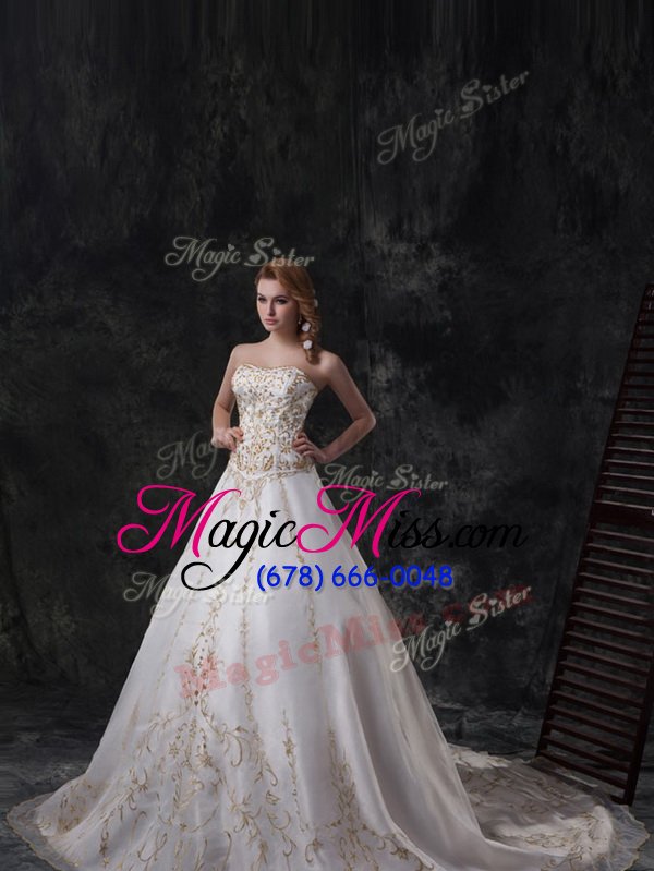 wholesale super white sweetheart neckline beading and embroidery wedding gown sleeveless zipper