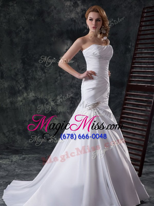 wholesale pretty mermaid bridal gown white strapless taffeta sleeveless with train lace up