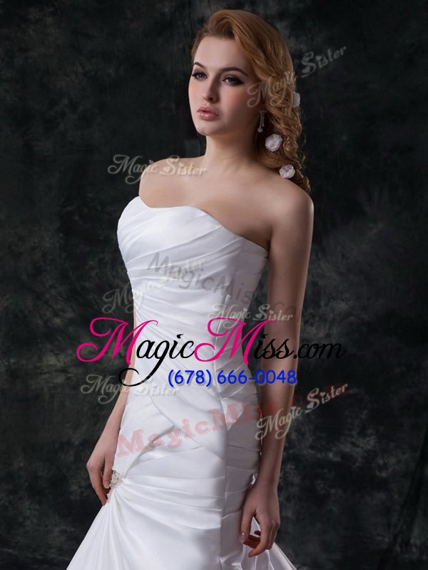 wholesale pretty mermaid bridal gown white strapless taffeta sleeveless with train lace up