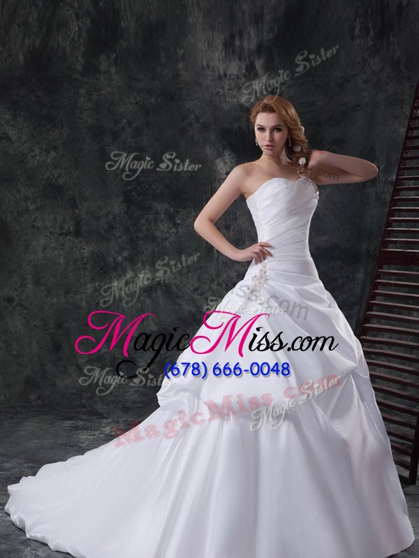 wholesale fantastic one shoulder beading and pick ups wedding dresses white lace up sleeveless with brush train