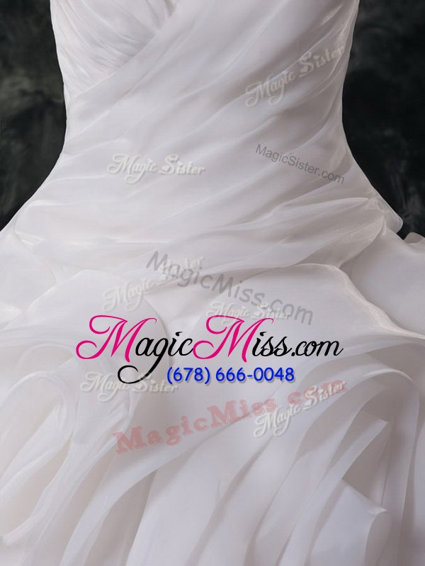 wholesale lovely sleeveless brush train ruching lace up wedding gown