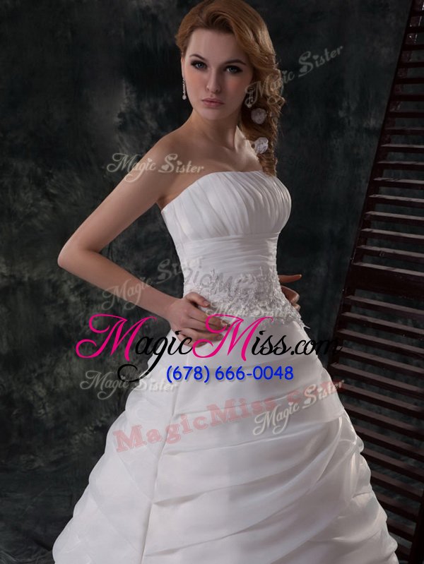 wholesale ideal beading and appliques and ruffled layers wedding gowns white lace up sleeveless with brush train