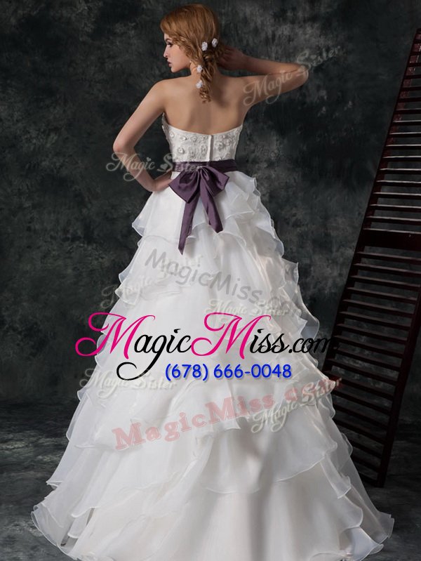 wholesale graceful ruffled brush train a-line wedding gowns white sweetheart organza sleeveless zipper