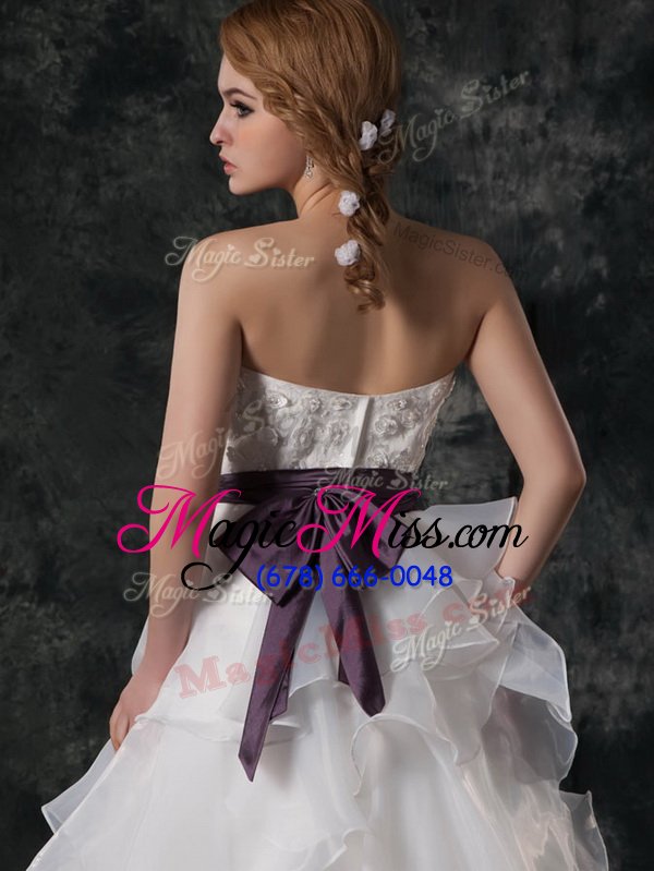 wholesale graceful ruffled brush train a-line wedding gowns white sweetheart organza sleeveless zipper
