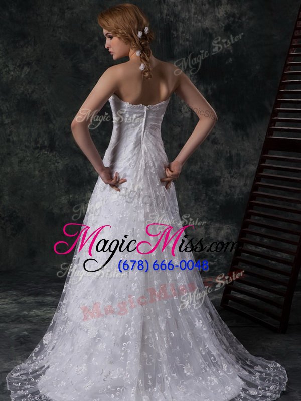 wholesale clearance beading and lace wedding dress white zipper sleeveless sweep train