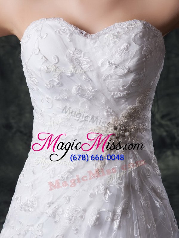 wholesale clearance beading and lace wedding dress white zipper sleeveless sweep train