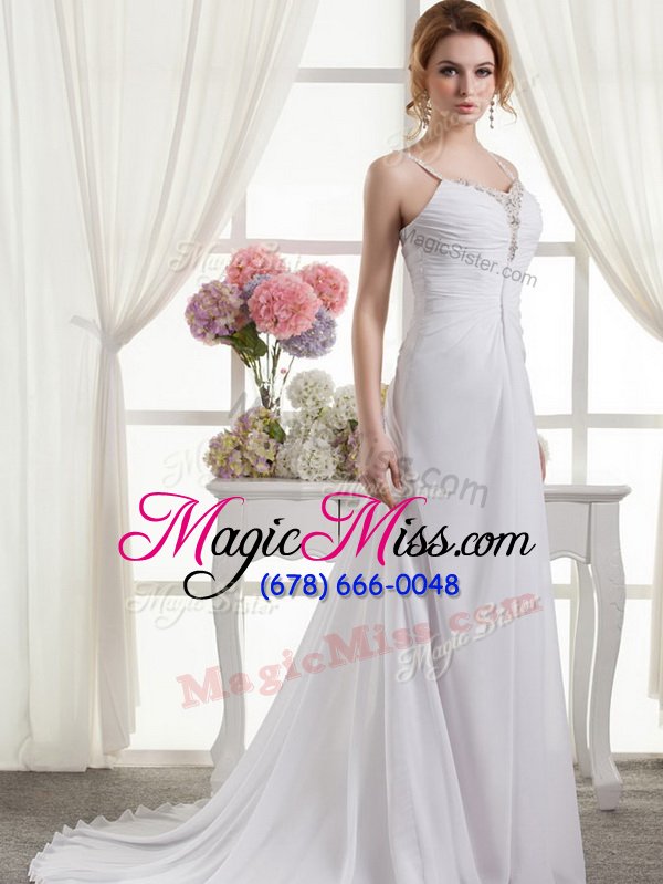 wholesale zipper bridal gown white and in for wedding party with beading and ruching brush train