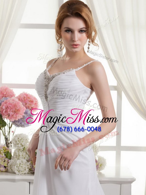 wholesale zipper bridal gown white and in for wedding party with beading and ruching brush train
